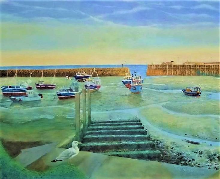 A3-Port-du-Folkestone-coucher-du-soleille.-Acrylique-Vendu