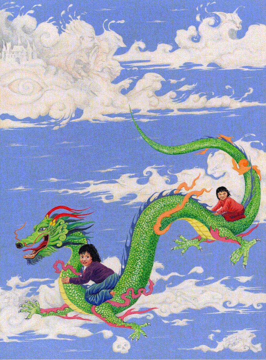 A35b.-VOYAGE-SUR-LE-DOS-DU-DRAGON.-Acrylique-1987-Vendu