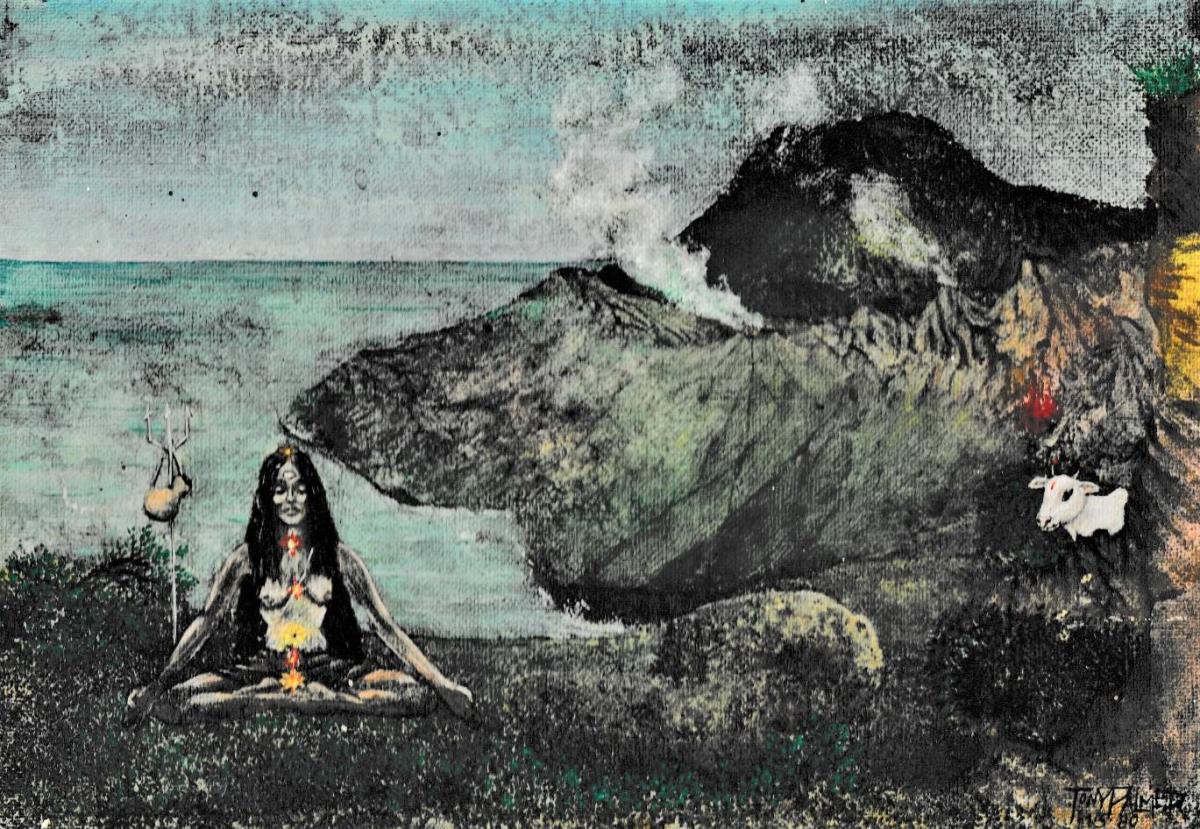 A6b.-Parvatti-meditant-sur-le-seigneur-Shiva.-Acrylique.-1980